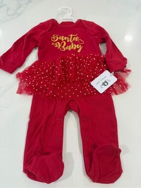 Red 'Santa Baby' Tutu Footie One-Piece for Kids 3-6 months